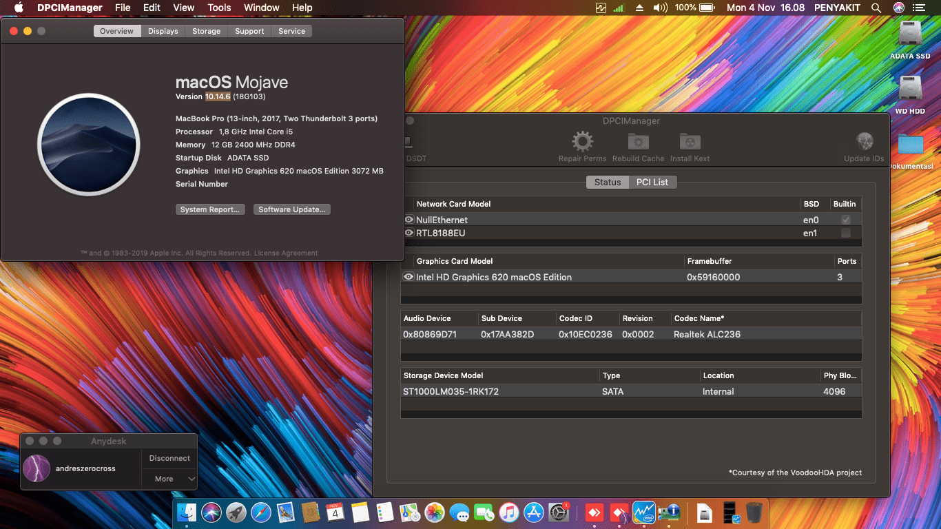 Success Hackintosh macOS Mojave 10.14.6 Build 18G103 at Lenovo 330S-15IKB
